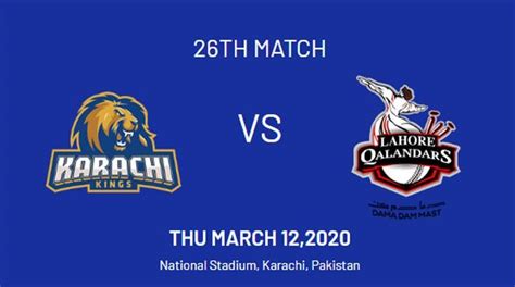 Psl 2020 Karachi Kings Vs Lahore Qalandars Live Score Match 26