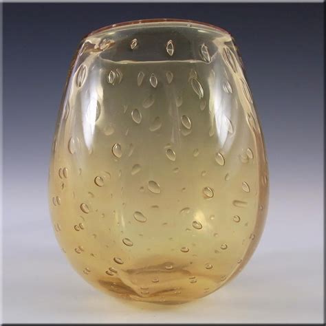 Whitefriars 9291 Golden Amber Glass Lobed Bubble Vase Amber Glass Vintage Glassware Glass