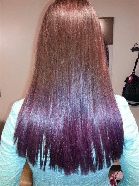 To get an obvious dip dye style using manic panic color, brunettes will need to lighten their hair first. Brown Hair With Purple Dip Dye | Dipped hair, Balayage ...