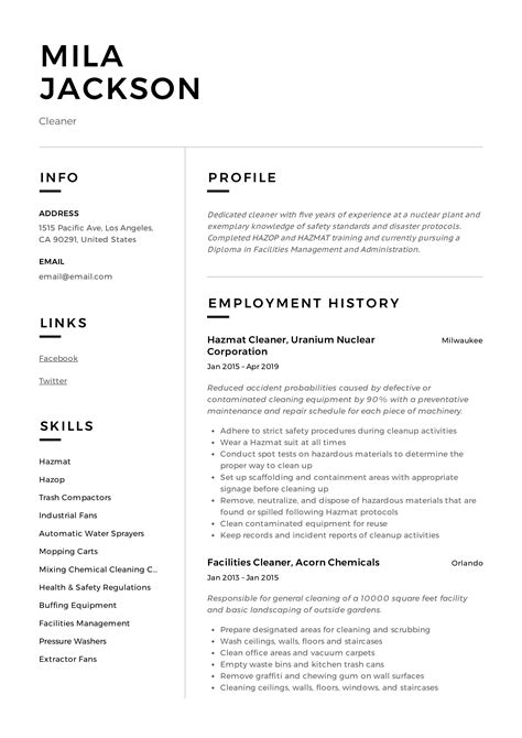 This could include things like attention to. Cleaner Resume Sample in 2020 | Resume examples ...