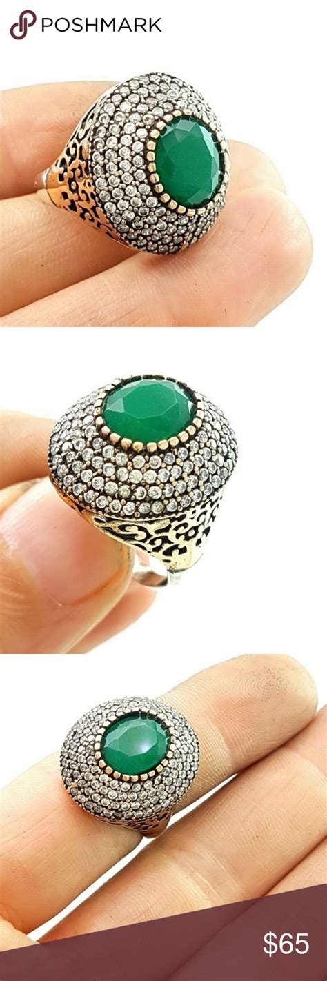 Turkish Handmade Authentic Emerald Ring 925 Sterli Emerald Ring
