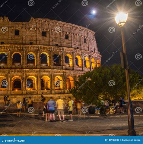 Long Exposure Of The Colosseum And A Public Lighting Pole In Rome