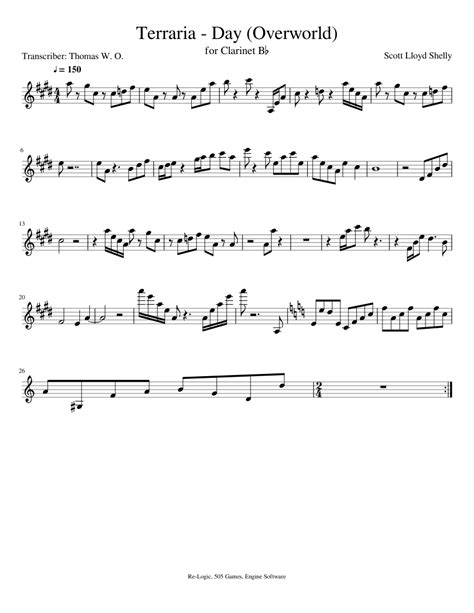Terraria Day Overworld Sheet Music For Clarinet In B Flat Solo
