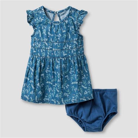 Baby Girls Floral Print Denim Dress Baby Cat And Jack™ Blue Image 1