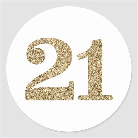 Large Age Number Modern 21 Gold Glitter Classic Round Sticker Zazzle