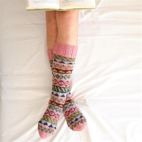 Hand Knitted Fair Isle Wool Socks Fair Trade Nordic Style Etsy Uk