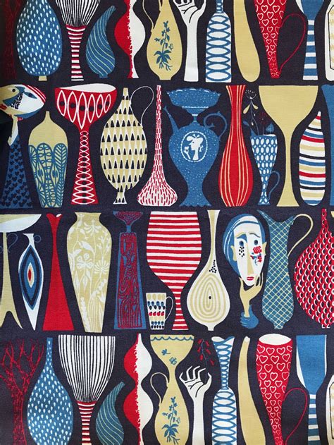Swedish Vintage Fabric Retro Print Stig Lindberg Pottery By The Yard