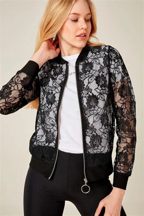 Boutiquen Women Black Zipper Lace Jacket Sn 176 In Basic Jackets From