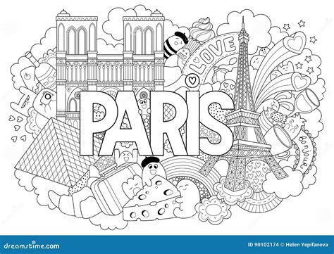Vector Doodle Illustration Showing Architecture And Culture Of Paris