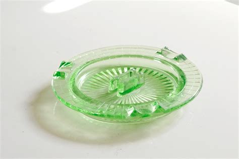 Sold Mid Century Cut Glass Ashtray In Green Rehab Vintage Interiors