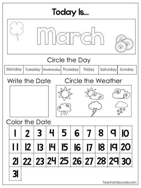 12 Printable Preschool Calendar Worksheet Pages Month Day Etsy
