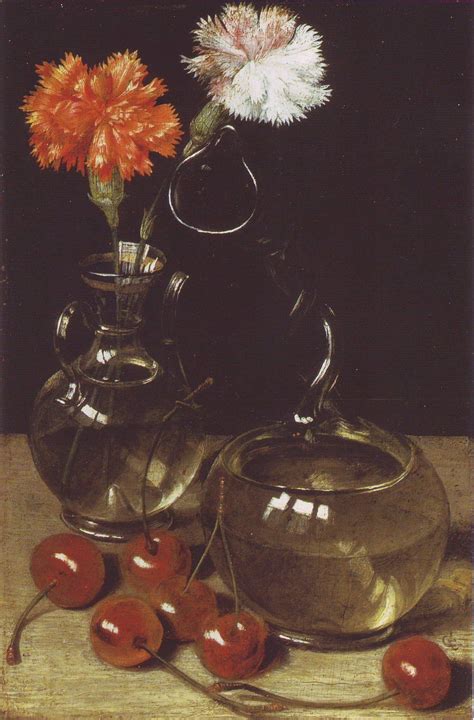 Still Life With Carnation And Cherries Vintage Artwork By Georg Flegel