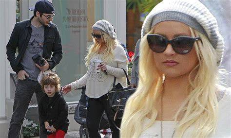 Christina Aguilera Takes Her Son Max Whos Wearing Red To Visit