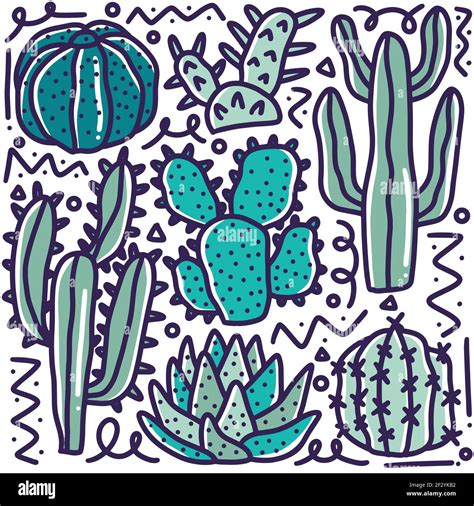 Doodle Set Of Cactus Collection Hand Drawing Stock Vector Image And Art