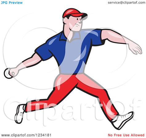 Clipart Of A Cricket Bowler In Blue And Red Royalty Free Vector