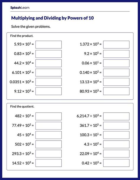 Multiplication And Division By Powers Of 10 Math Worksheets Splashlearn