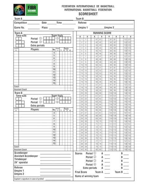 Basketball Score Sheet Free To Download And Print