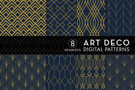 Seamless Art Deco Patterns Gold And Navy Blue Graphic By