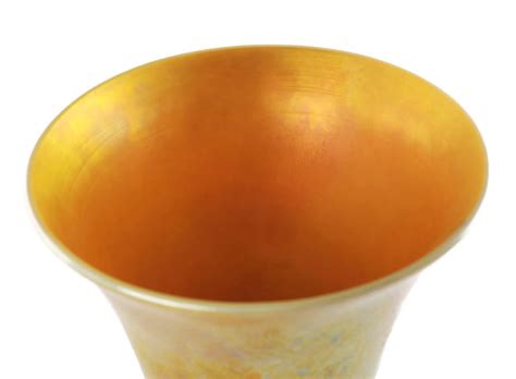 Large Hand Blown Lundberg Studios Gold Iridescent Doré Art Glass Vase