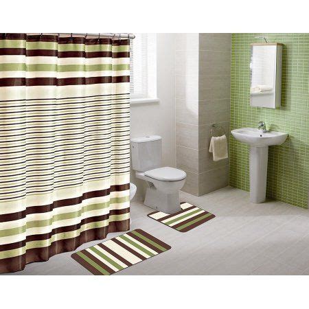 An olive green wall gives this bathroom a spacious and airy quality with plenty of natural light filtering in through electric lighting sets the tone for a space with a great organic vibe. Home | Green shower curtains, Bathroom accessories sets ...