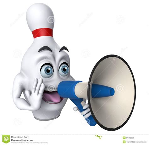 3d Cartoon Bowling Pin With A Megaphone Stock Illustration