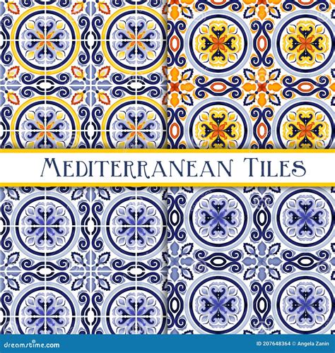 Beautiful Painted Mediterranean Traditional Tiles Stock Vector