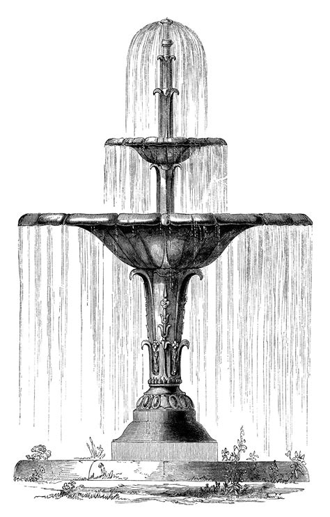 Water Fountain Vintage Engraving Garden Clip Art Black And White