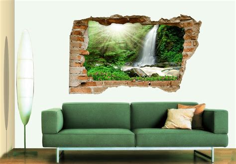 3d Forest Waterfall 357 Broken Wall Murals Aj Wallpaper