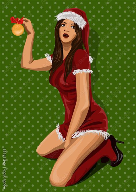 retro christmas pin up vector illustration of a sexy vintage holiday pin up girl stock vector