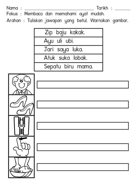 Lembaran Kerja Prasekolah Bahasa Melayu Menulis Ayat