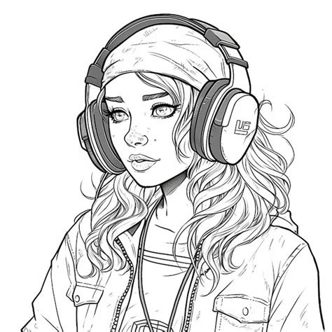 Premium Ai Image A Drawing Of A Girl With Headphones On Her Head