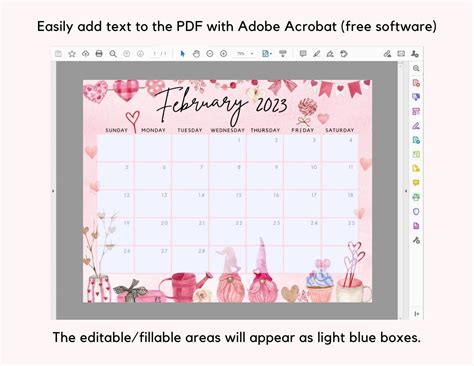 Printable February 2023 Calendar Cute Valentine Loving Gnome Etsy