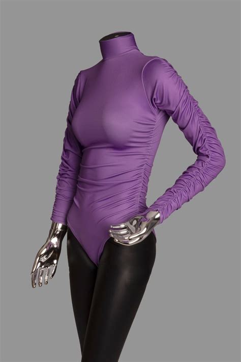 Purple Ruched Side Long Sleeve Bodysuit Long Sleeve Bodysuit Bodysuit Trending Outfits