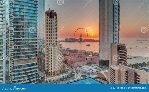 Panoramic Sunset View Of The Dubai Marina And Jbr Area And The Famous