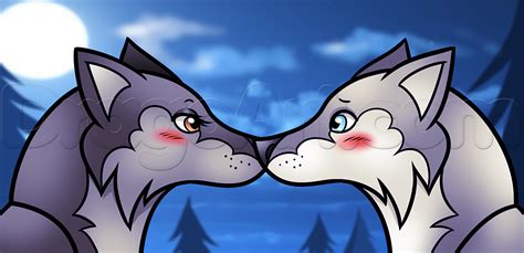 Kissing Wolves Drawing Tutorial Step By Step Forest Animals Animals