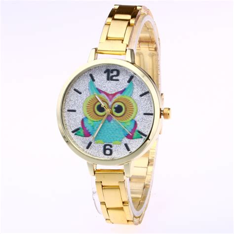 Hot Sales Owl Gold Plated Watch Women Ladies Fashion Crystal Dress Quartz Analog Wrist Watch