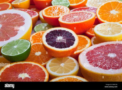 Variety Of Cut Citrus Fruits Stock Photo Alamy