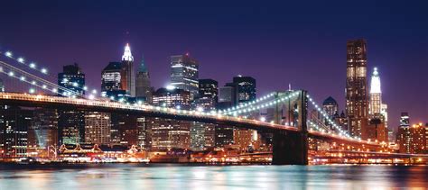 Brooklyn Bridge New York City Manhattan Skyline At Night Wall Mural Non