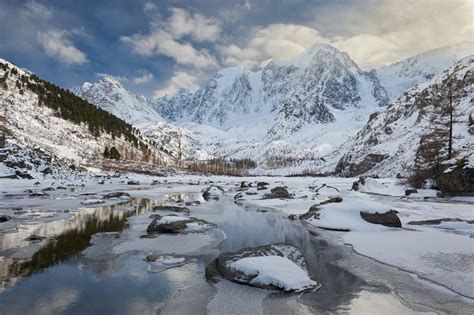 Beautiful Winter Landscape Altai Mountains Russia Stock Photo Image