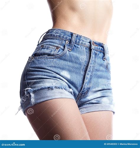Woman In Fashion Blue Jeans Shorts Perfect Hot Booty And Erotic Curves