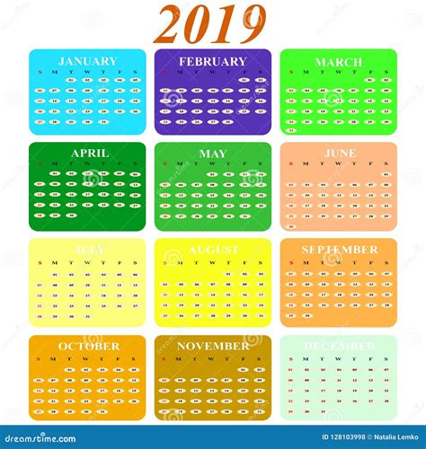 Meses Del Año Del Calendario 2019 De Los Iconos Del Color Ilustración