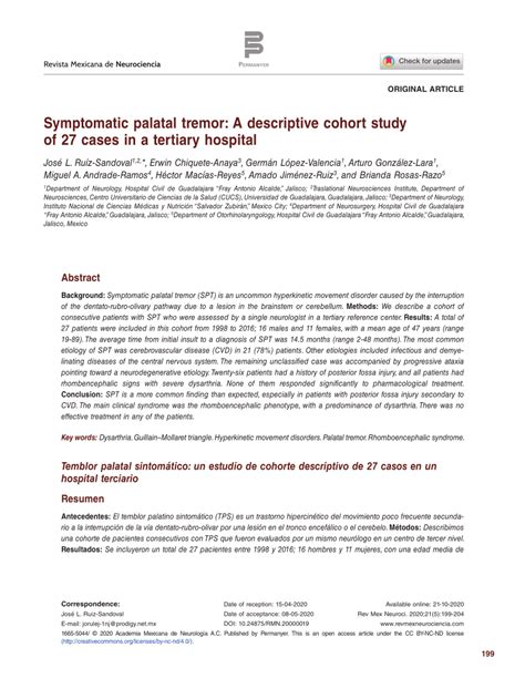 Pdf Symptomatic Palatal Tremor A Descriptive Cohort Study Of 27