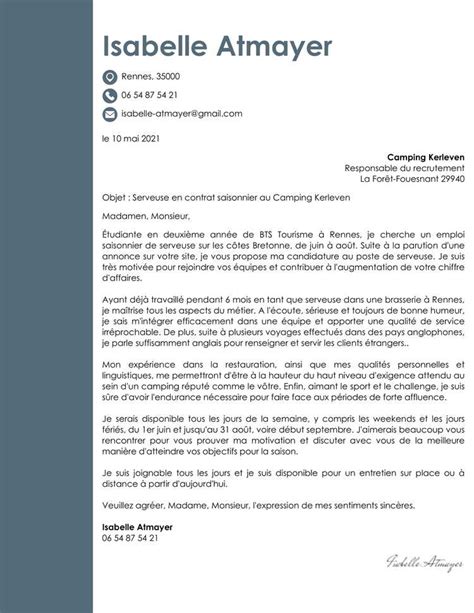 Lettre De Motivation Pour Emploi Saisonnier Exemple Gratuit