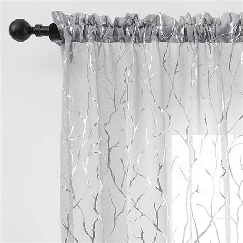 Finecity Tree Branch Silver Sheer Curtains For Living Room