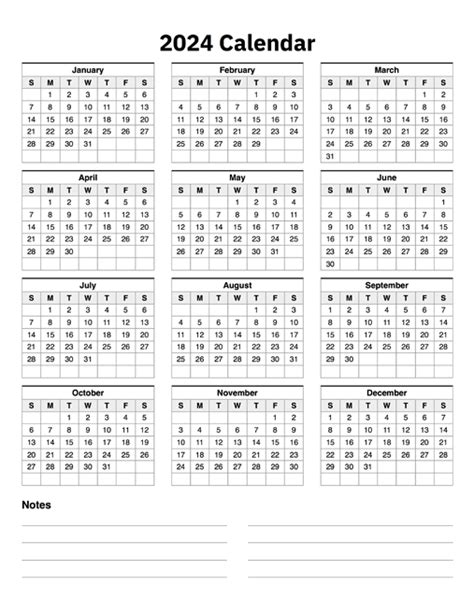 2024 Calendar One Page With Notes A Printable Calendar