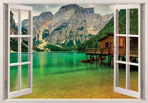 3d Window View Lake And Forest Landscape Wall Mural 3d Etsy