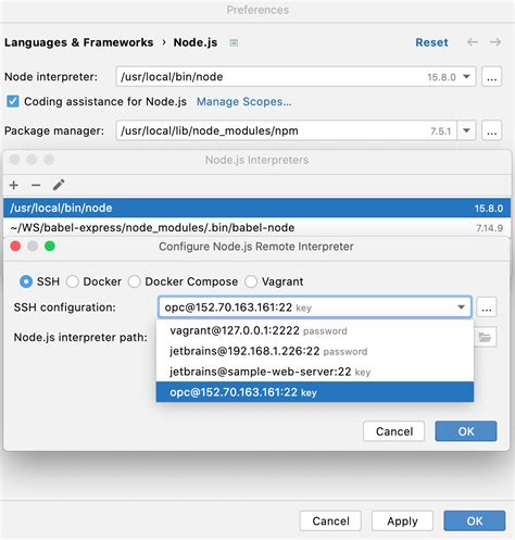Configuring Remote Node Js Interpreters Pycharm Documentation