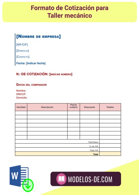 Formatos de cotización en Word Excel y PDF Gratis