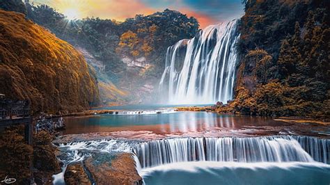 Hd Wallpaper Ban Gioc Waterfall China Vietnam Chongqing High By