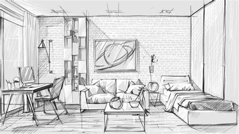 Interior Design Drawing Living Room Pen Sketch